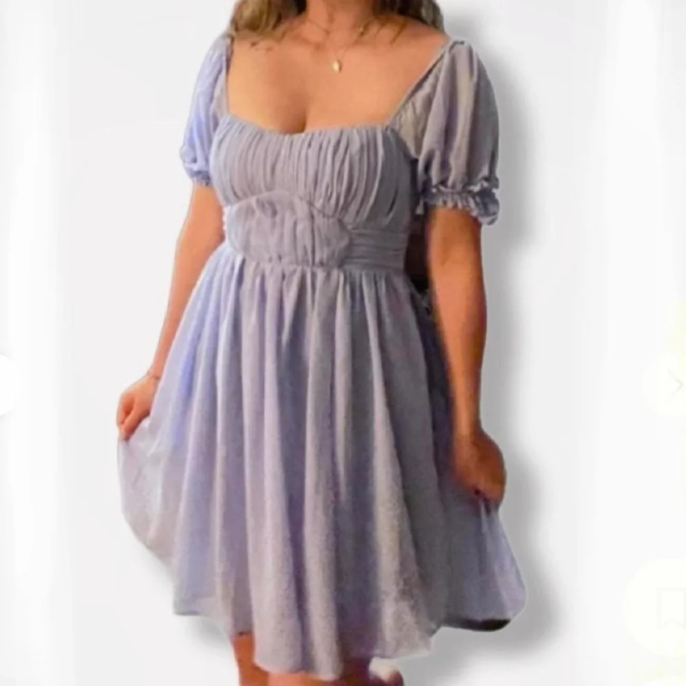 Abercrombie & Fitch Lavender Puff-Sleeve Mini Dress - Picture 2 of 7